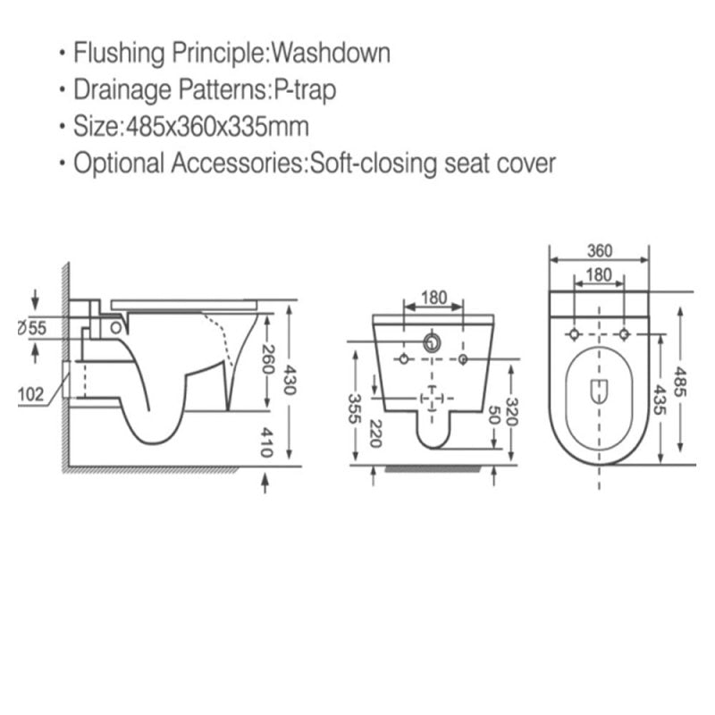 KV Kameo Wall Hung Rimless WC Pan with Soft Close Seat