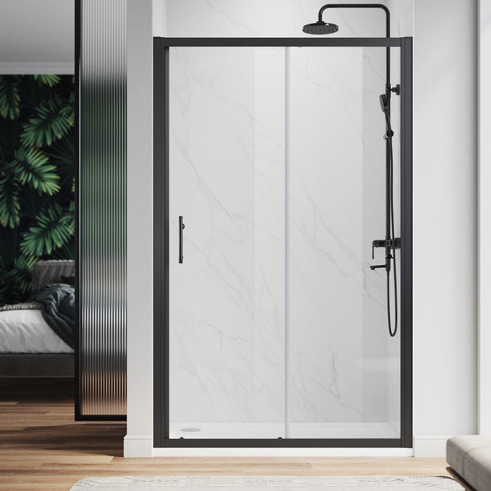 Linea Noir 1100 Sliding Shower Door 6mm Clear Glass  - Matt Black