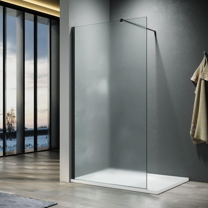 Linea Frosted 1200mm Walk-In Shower Panel 8mm Frosted Glass - Matt Black