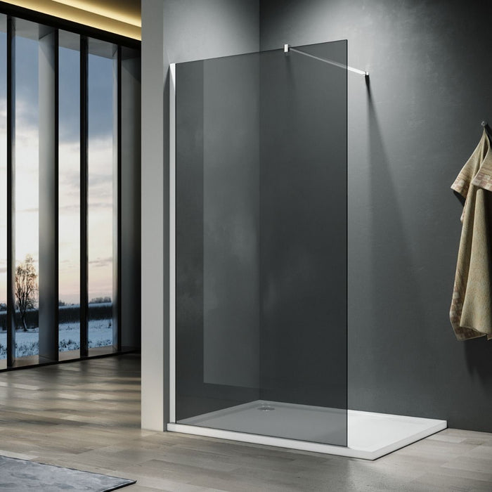 Linea Smoke 760mm Walk-In Shower Panel 8mm Smoked Glass - Chrome