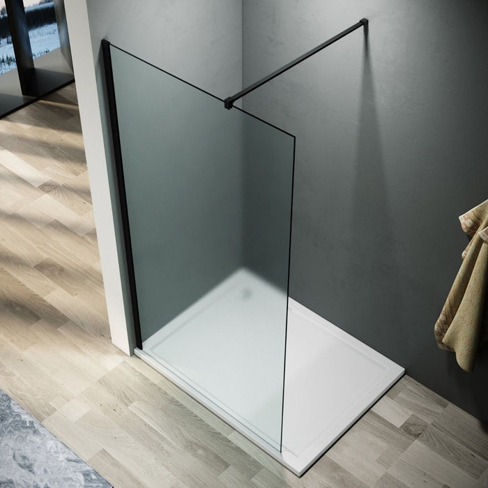 Linea Frosted 760mm Walk-In Shower Panel 8mm Frosted Glass - Matt Black