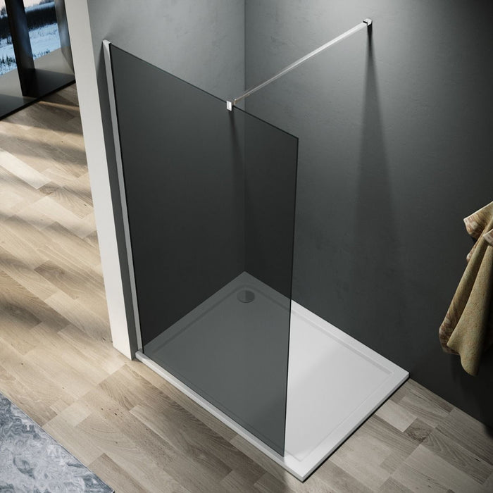 Linea Smoke 700mm Walk-In Shower Panel 8mm Smoked Glass - Chrome