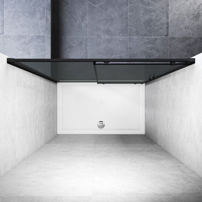 Linea Noir 1100 Sliding Shower Door 8mm Smoked Glass  - Matt Black