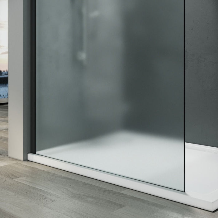 Linea Frosted 900mm Walk-In Shower Panel 8mm Frosted Glass - Matt Black