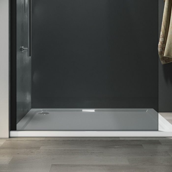 Linea Smoke 760mm Walk-In Shower Panel 8mm Smoked Glass - Matt Black