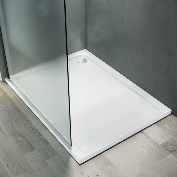 Linea Frosted 760mm Walk-In Shower Panel 8mm Frosted Glass - Matt Black