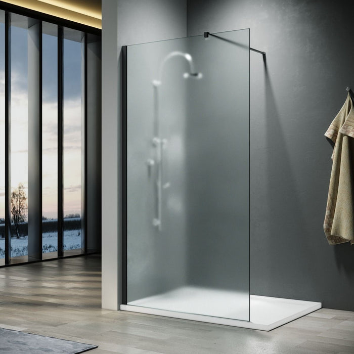 Linea Frosted 800mm Walk-In Shower Panel 8mm Frosted Glass - Matt Black
