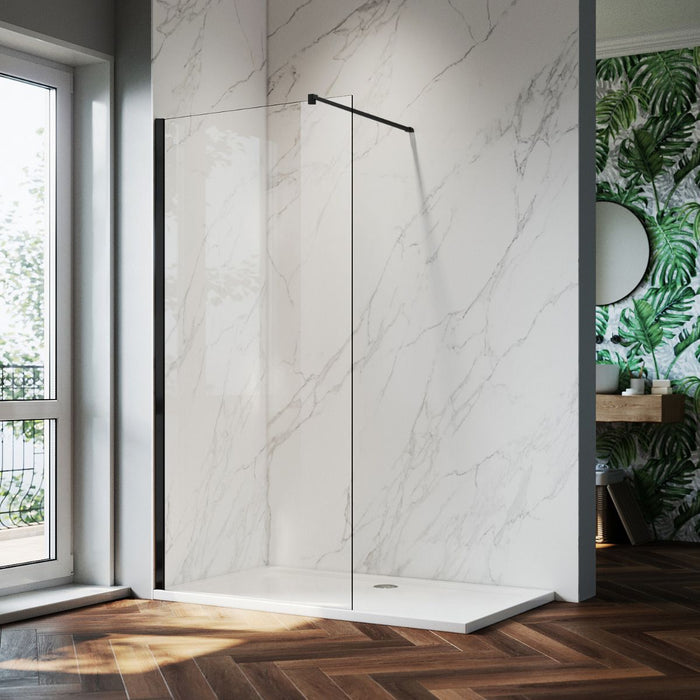 Linea Noir 1000mm Walk-In Shower Panel 8mm Clear Glass - Matt Black
