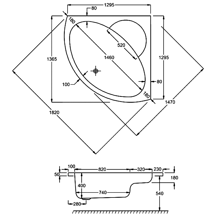 Carron Monarch 1300mm x 1300mm Corner Bath