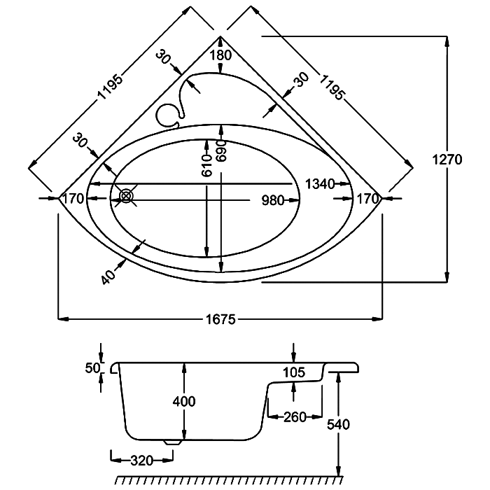 Carron Oriole 1200mm x 1200mm Corner Bath