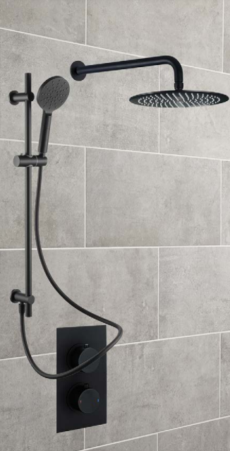 Alan T Carr Runa Concealed Shower Valve & Rail with Fixed Showerhead - Black