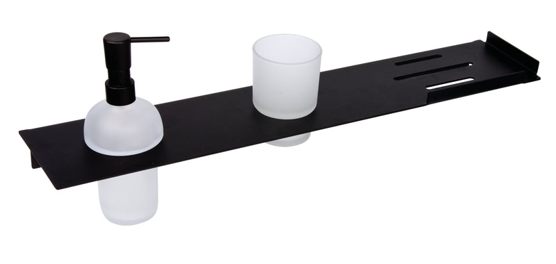 Banyetti Primo Shelf with Soap Dispenser & Toothbrush Holder - Matt Black