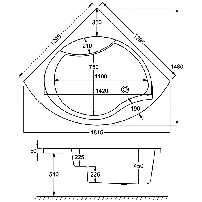 Carron Tranquility 1300mm x 1300mm Corner Bath