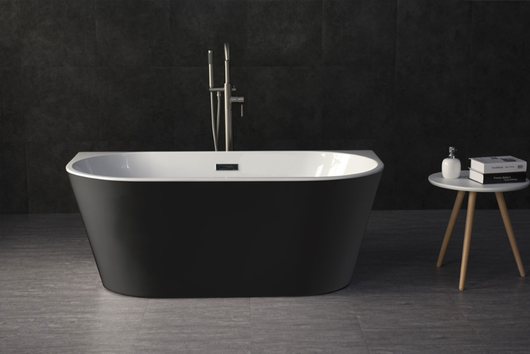 Banyetti Trend 1500 x 750 Back to Wall Freestanding Acrylic Bath - Gloss Black