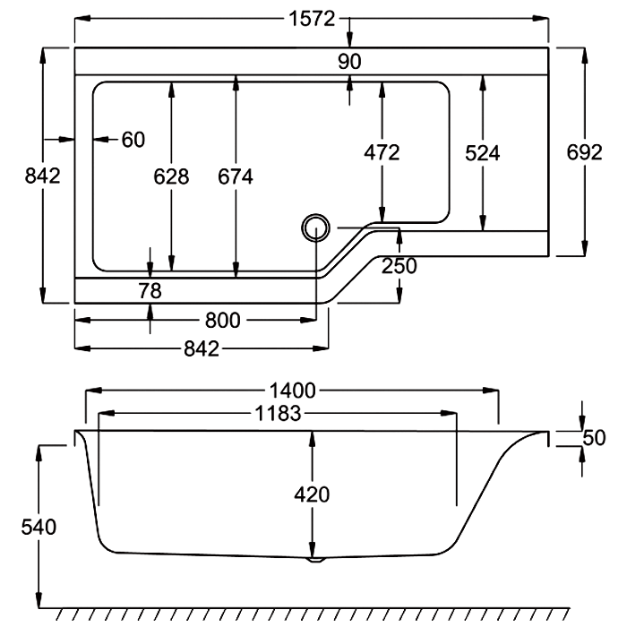 Carron Urban Edge Shower Bath - Select Size/Hand