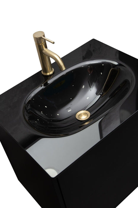 Banyetti Noir Black 600mm Integrated Designer Wash Basin - Gloss Black